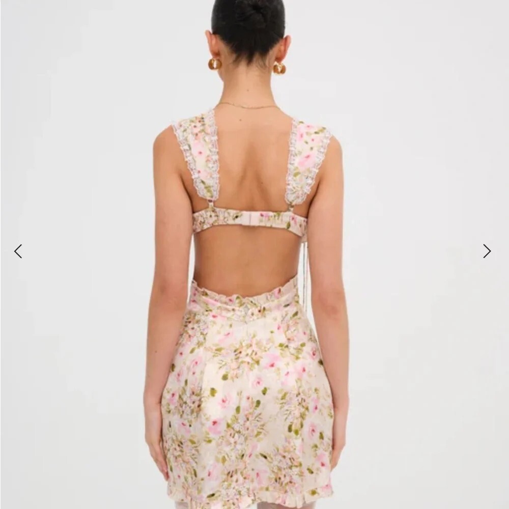 FOR LOVE & LEMONS Holland Mini Dress Women’s XS Pink Floral Coquette Romantic - Picture 4 of 16